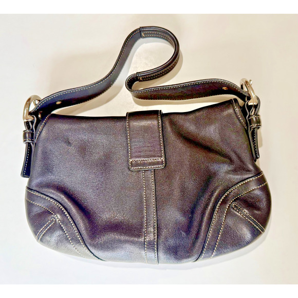 Vintage COACH Y2K Soho Black Leather Flap Buckle Shoulder Bag 9248 - Picture 3 of 7